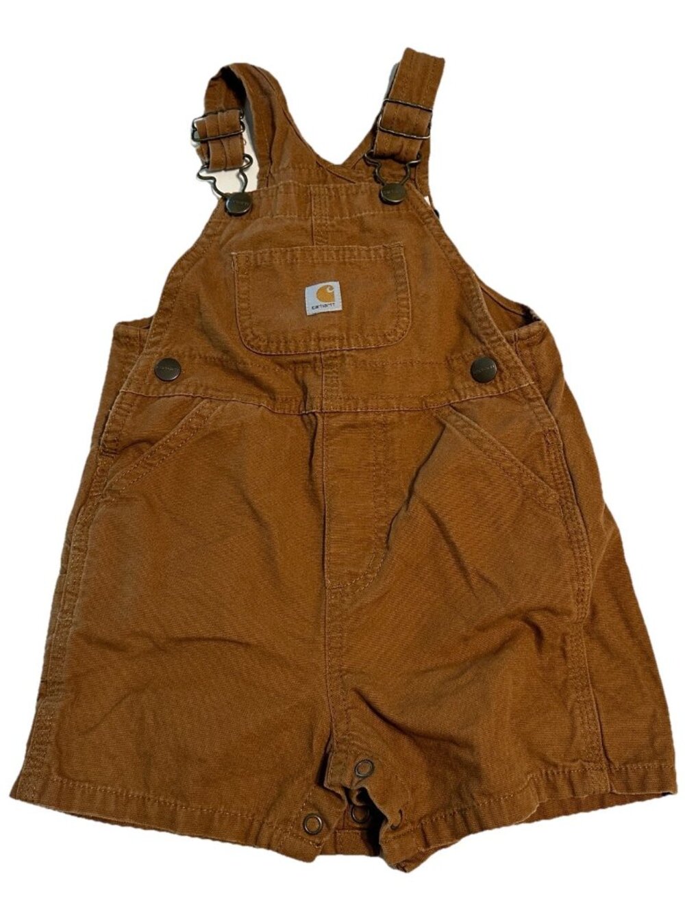 Carhartt Toddler Baby Sz 18M Months Brown Overalls Shorts Shortalls Snap Crotch